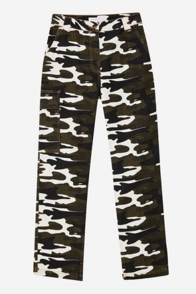 TOPSHOP Camouflage Straight Leg Trousers in Khaki - flipped