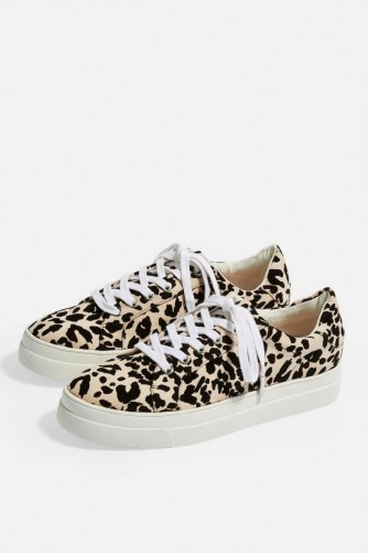 Topshop CANDY Lace Up Trainers in Nude | animal print sneakers