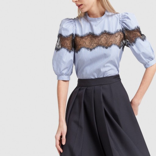 G. Label CARI STRIPE-AND-LACE BLOUSE in Blue / White | puff sleeved blouses