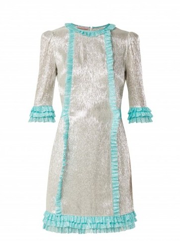 THE VAMPIRE’S WIFE Cate metallic silk-blend chiffon mini dress in silver and turquoise trim | luxe prairie style fashion - flipped