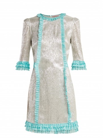 THE VAMPIRE’S WIFE Cate metallic silk-blend chiffon mini dress in silver and turquoise trim | luxe prairie style fashion