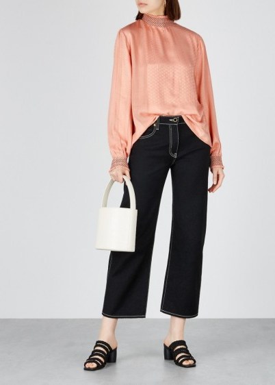 CECILIE COPENHAGEN Nova jacquard top in peach ~ luxe long sleeve high neck blouse - flipped