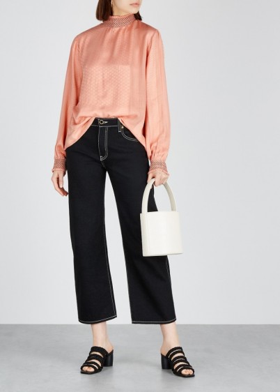 CECILIE COPENHAGEN Nova jacquard top in peach ~ luxe long sleeve high neck blouse