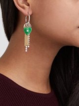 BOTTEGA VENETA Chain and green guilloché heart drop earrings