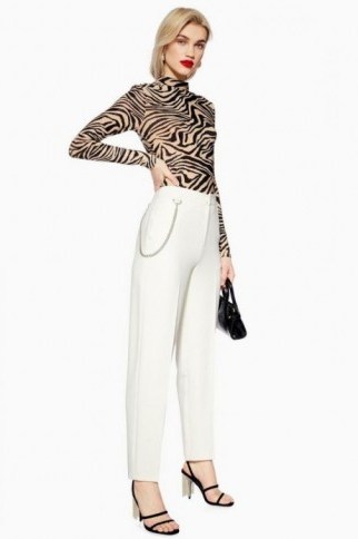 Topshop Chain Peg Trousers in Ivory | smart neutral pants - flipped