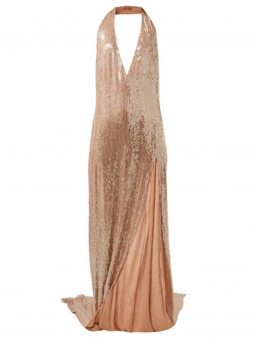 ASHISH Chandra halterneck sequinned dress ~ thigh-high split gowns ~ glamorous event wear - flipped