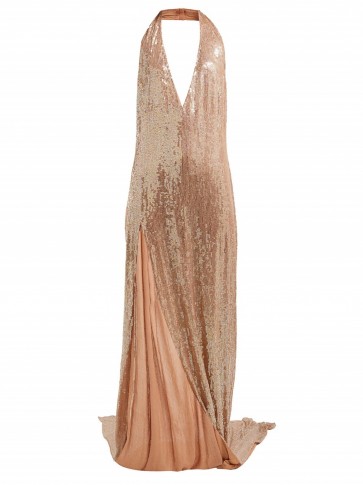 ASHISH Chandra halterneck sequinned dress ~ thigh-high split gowns ~ glamorous event wear