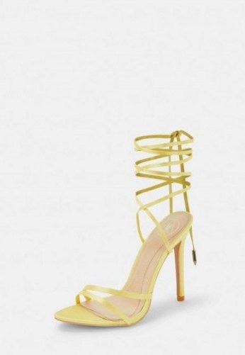 MISSGUIDED chartreuse satin lace up barely there heeled sandals ~ party glamour ~ glamorous going out shoes - flipped