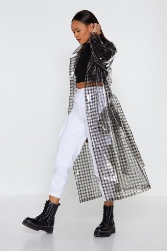 NASTY GAL Check Clear Trench Coat in Black – transparent macs - flipped