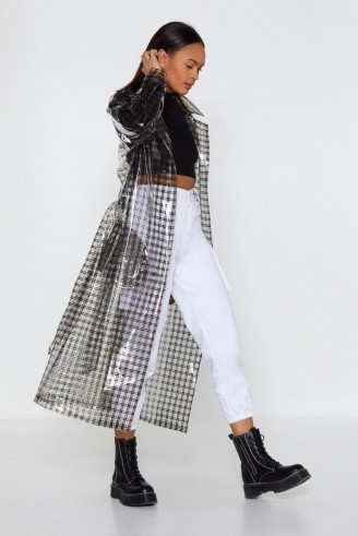 NASTY GAL Check Clear Trench Coat in Black – transparent macs