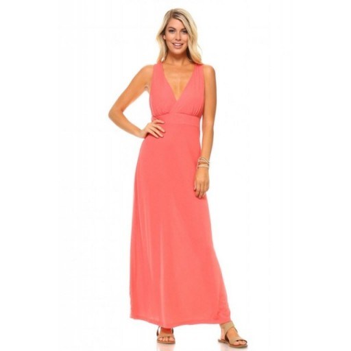 Calibre Apparel CHRISTINE V WOMEN’S HALTER MAXI DRESS WITH CROSS BACK STRAPS – great colour! - flipped