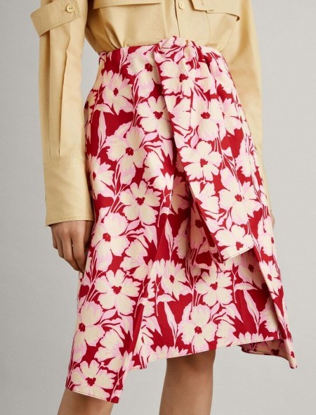 JOSEPH Clive Cotton Print Skirt in Crimson / red floral wrap style skirts - flipped