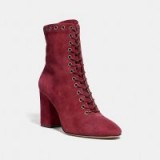 COACH Dean Bootie MERLOT | red suede lace up boots