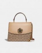 COACH Parker Top Handle In Signature Canvas With Rivets TAN BEECHWOOD/PEWTER / luxe bags