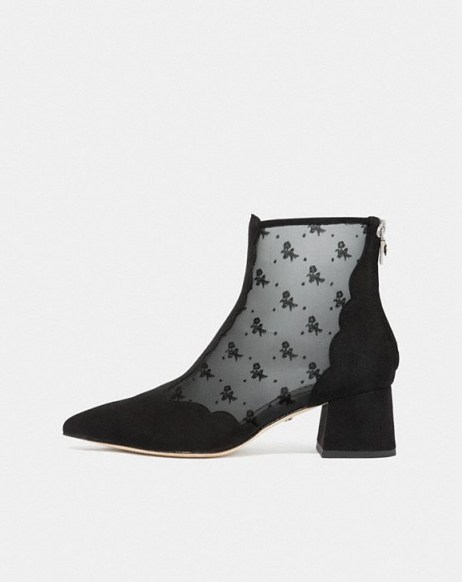 COACH Skyler Ankle Bootie With Tea Rose Mesh in BLACK | pretty prairie style boot - flipped