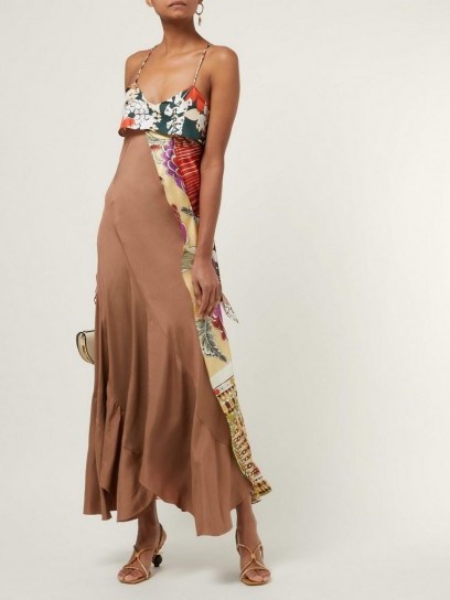 CHLOÉ Contrast-panel silk dress ~ flowy brown slip dress - flipped