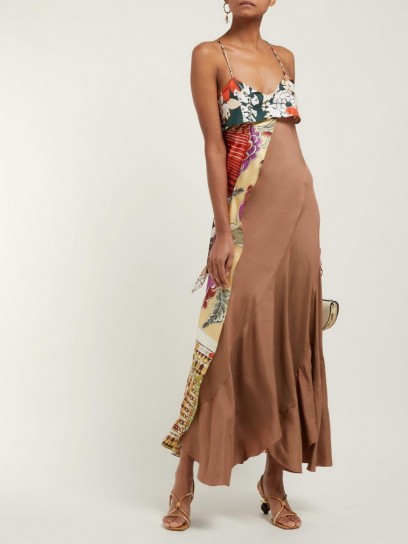 CHLOÉ Contrast-panel silk dress ~ flowy brown slip dress