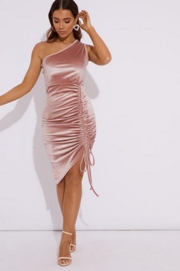 in the style COREY BLUSH ONE SHOULDER VELVET MIDI DRESS ~ going out glamour - flipped