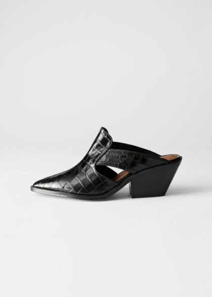 & other stories Cuban Heel Patent Croc Mules | western style mule - flipped