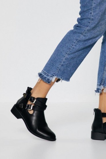NASTY GAL Cut Out Ankle Boots in Black - flipped