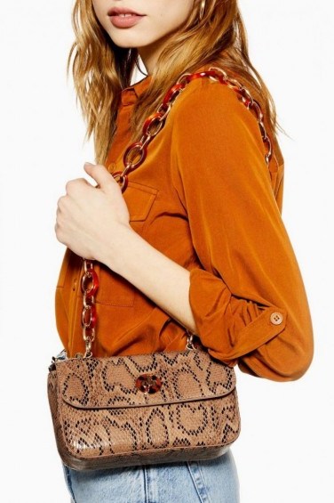TOPSHOP Cyprus Shoulder Bag in Natural – snake print handbag - flipped
