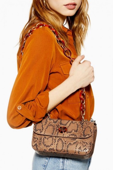 TOPSHOP Cyprus Shoulder Bag in Natural – snake print handbag