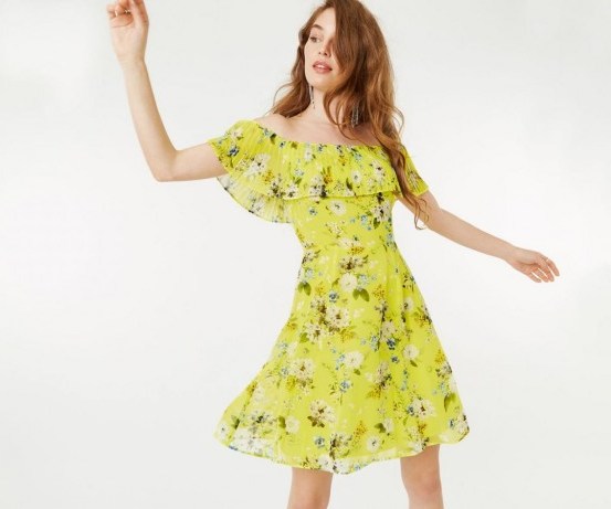 Oasis DAISY HAZE BARDOT SKATER in multi yellow – great style for the Summer - flipped