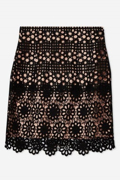 TOPSHOP Daisy Lace Mini Skirt in Black / floral skirts - flipped