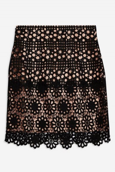 TOPSHOP Daisy Lace Mini Skirt in Black / floral skirts