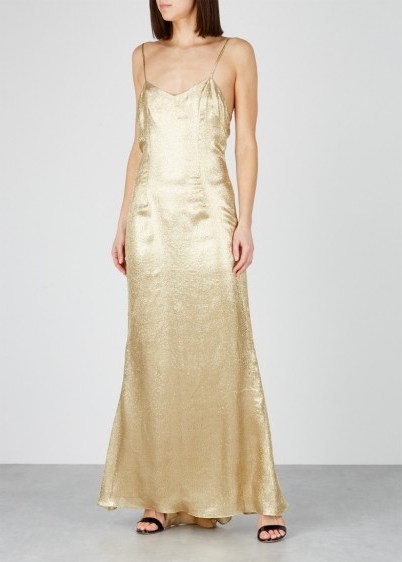 DE LA VALI Pepe gold lamé maxi dress ~ luxe metallic slip dresses - flipped