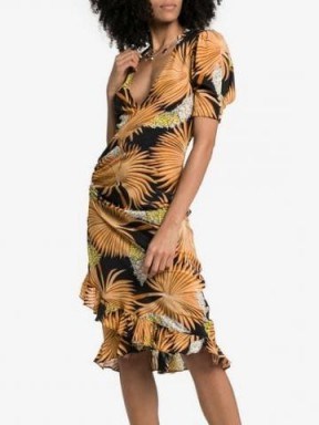 De La Vali Shanna Printed Silk Wrap Dress / plunge front ruffle trim dresses - flipped