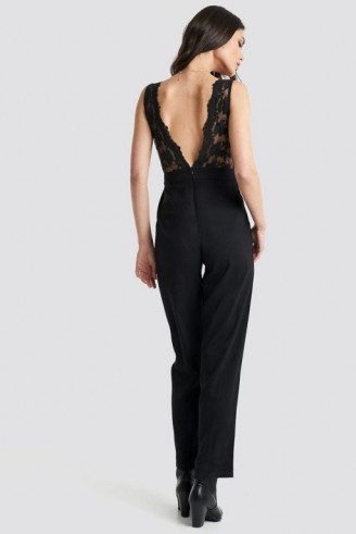 NA-KD Party ~ Deep Back Lace Detail Jumpsuit Black - flipped