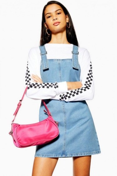 Topshop Pinafore Dress in Mid Stone | denim pinafores - flipped