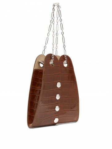 LEMAIRE Brown double crocodile-effect leather bag