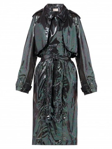 CHRISTOPHER KANE Double-breasted iridescent-chiffon trench coat in black ~ glossy coats - flipped