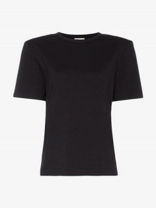 Dries Van Noten Hanson Padded Shoulder Cotton T-Shirt in Black / structured tee - flipped