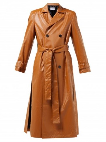 OSMAN Emme double-breasted brown faux-leather trench coat - flipped