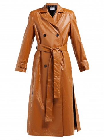 OSMAN Emme double-breasted brown faux-leather trench coat