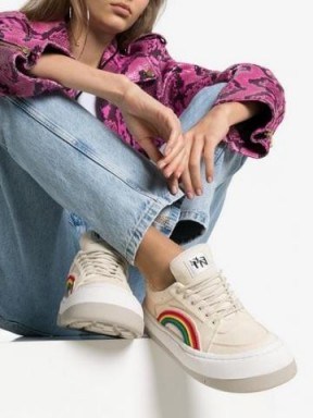 Eytys Ecru Sonic Rainbow Embroidered Cotton Canvas Low-Top Sneakers | thick soled sneakers - flipped