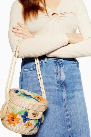 Topshop Fable Embroidered Straw Buckle Bag in Natural | cute floral bags - flipped