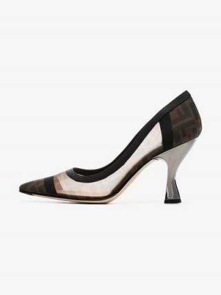 Fendi Colibri 85 Mesh Logo Pumps – angled heel court shoe - flipped