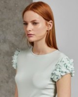 Ted Baker BLERE Floral applique sleeve T-shirt in mint – frilly sleeved tee