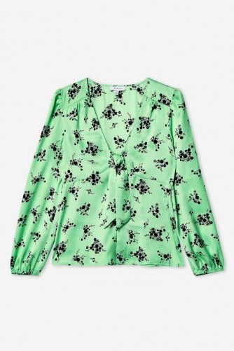 Topshop Floral Tie Front Blouse in Green | vintage style fashion - flipped