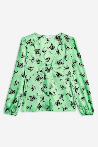 Topshop Floral Tie Front Blouse in Green | vintage style fashion