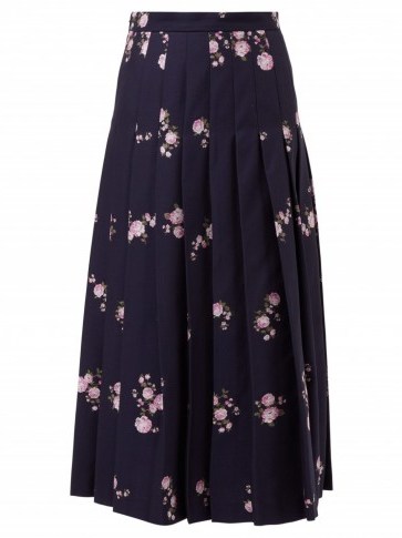 GUCCI Floral-jacquard pleated cotton-blend midi skirt in navy - flipped
