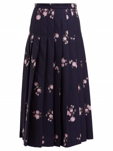 GUCCI Floral-jacquard pleated cotton-blend midi skirt in navy