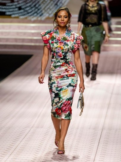 DOLCE & GABBANA Floral-print satin midi dress ~ beautiful Italian clothing ~ applique flower dresses - flipped