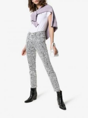 FRAME Le High High Animal Print Straight Jeans in Black and White / monochrome denim