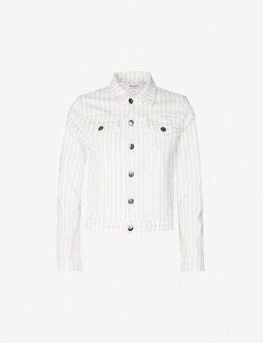 FRAME Le Vintage Bardot striped denim jacket in courtyard ~ casual white jackets - flipped