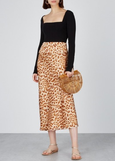 FREE PEOPLE Normani leopard-print midi skirt ~ tonal-brown skirts - flipped